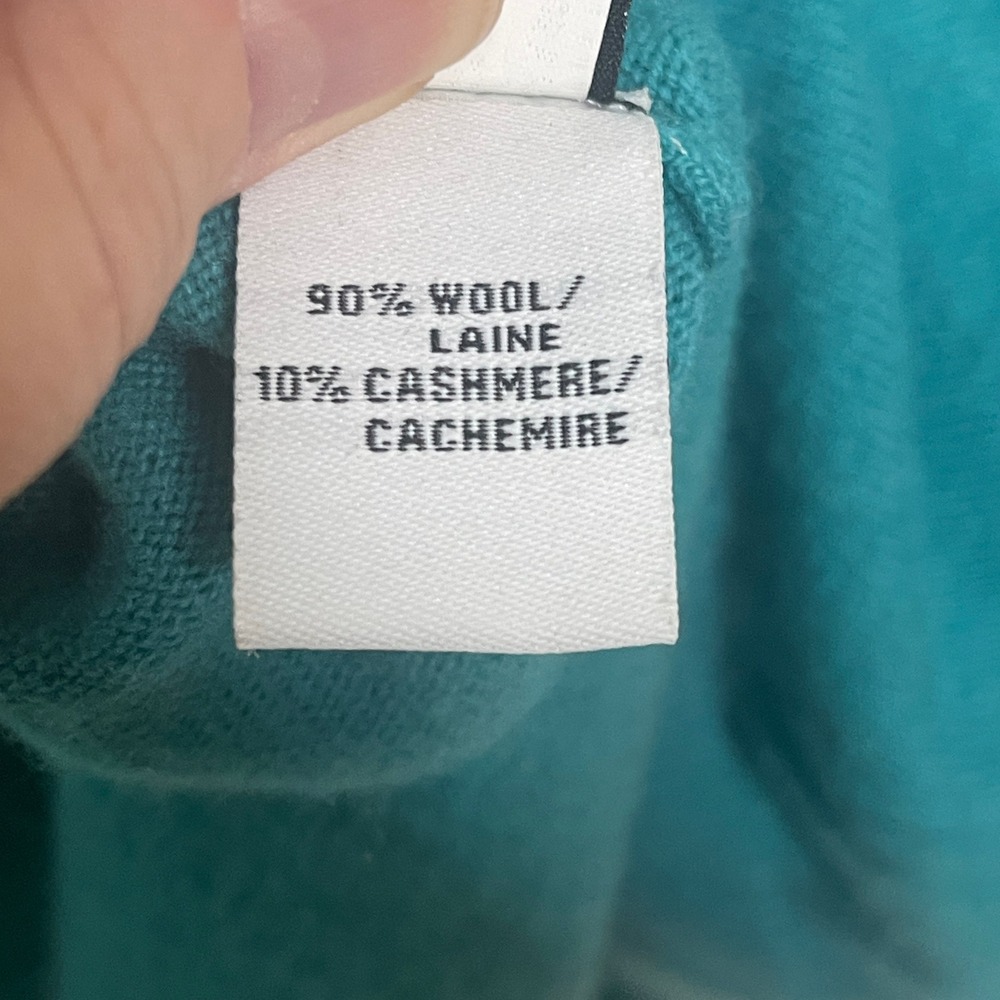 Diane von Furstenberg‎ DVF Teal Wool Cashmere Cowl Neck High-Low Sweater Mens M - Picture 7 of 7